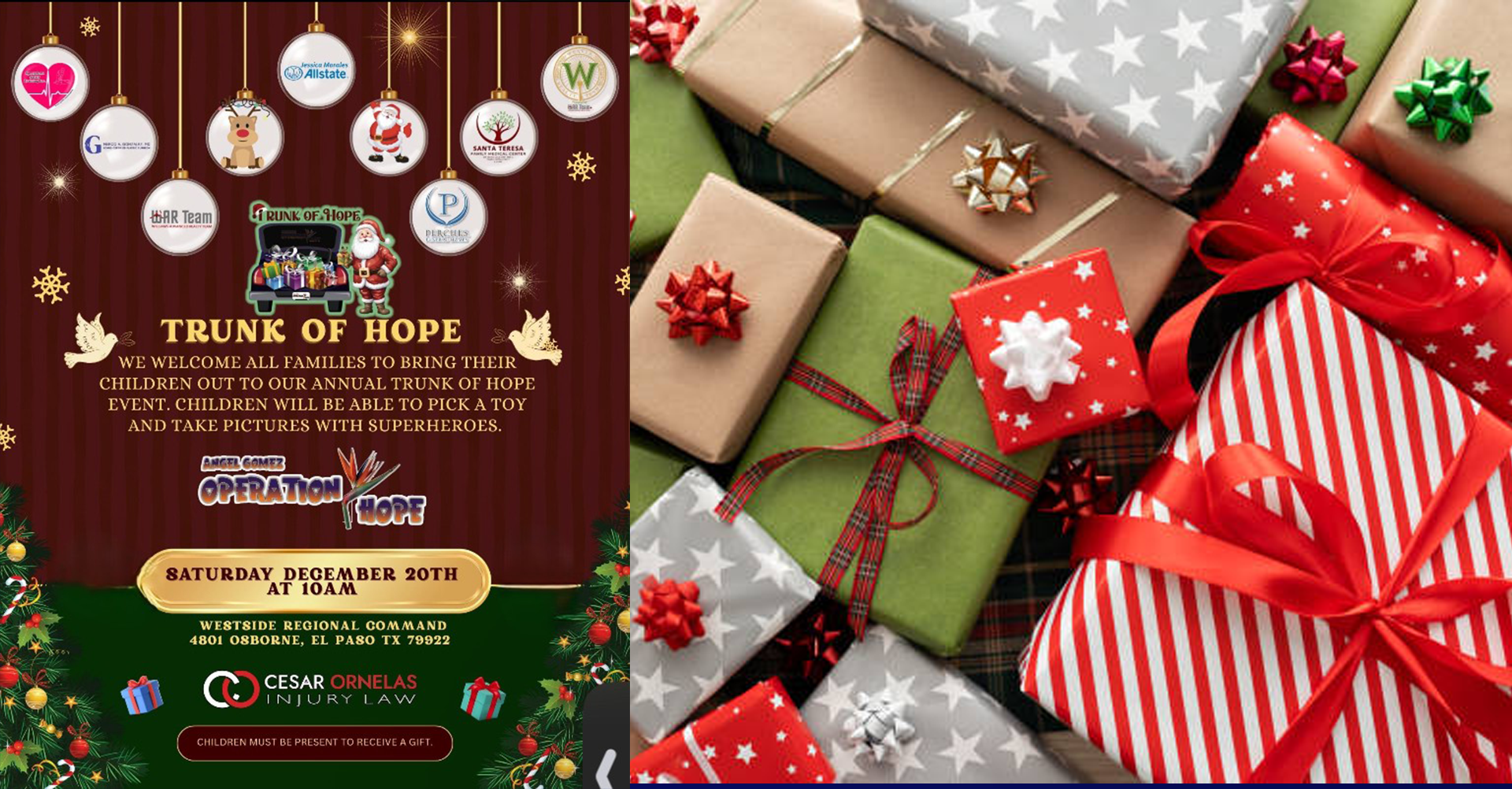 Trunk of HOPE Holiday: Una celebración navideña para unir familias y policía en El Paso